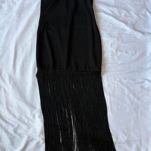 Olia | Black Strapless Fringe Dress Sz L